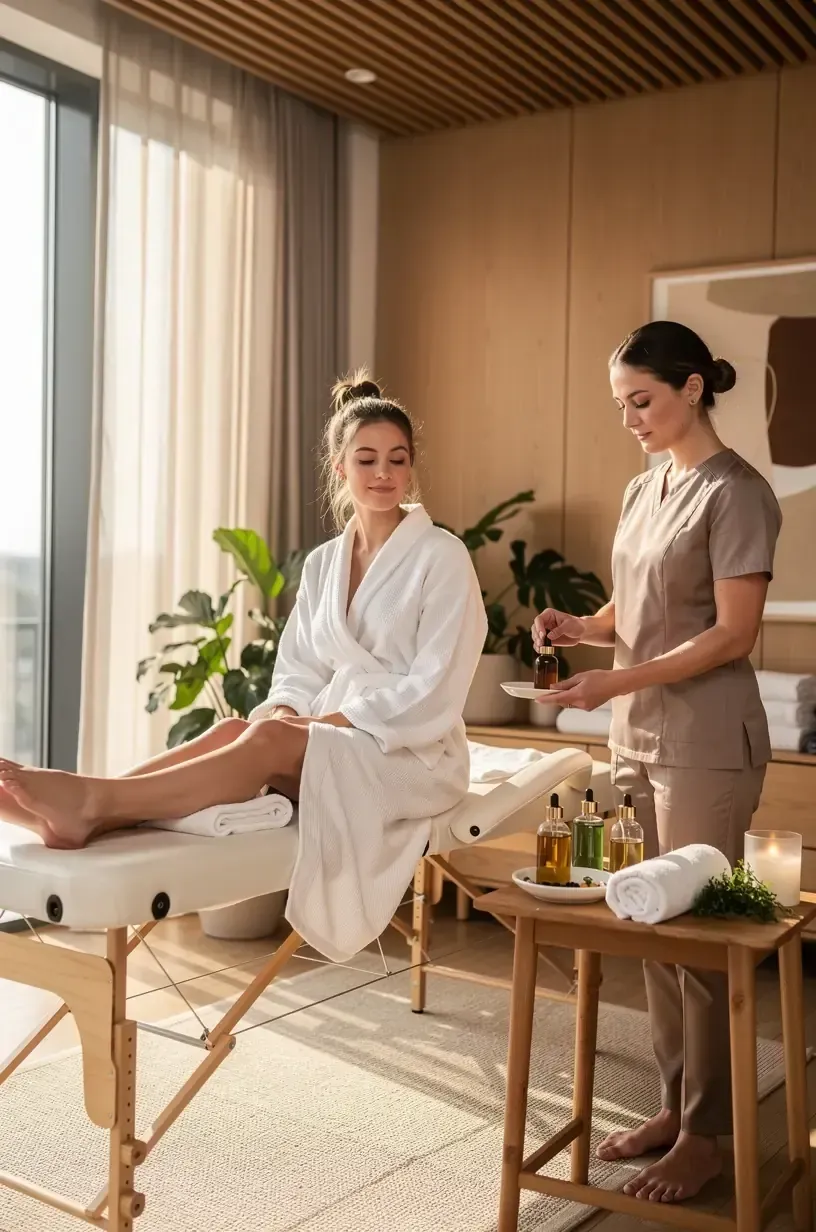 Panoramablick auf eine idyllische Kurstadt in Deutschland mit historischen Gebäuden und grünen Parks, ideal für Wellnessreisen.