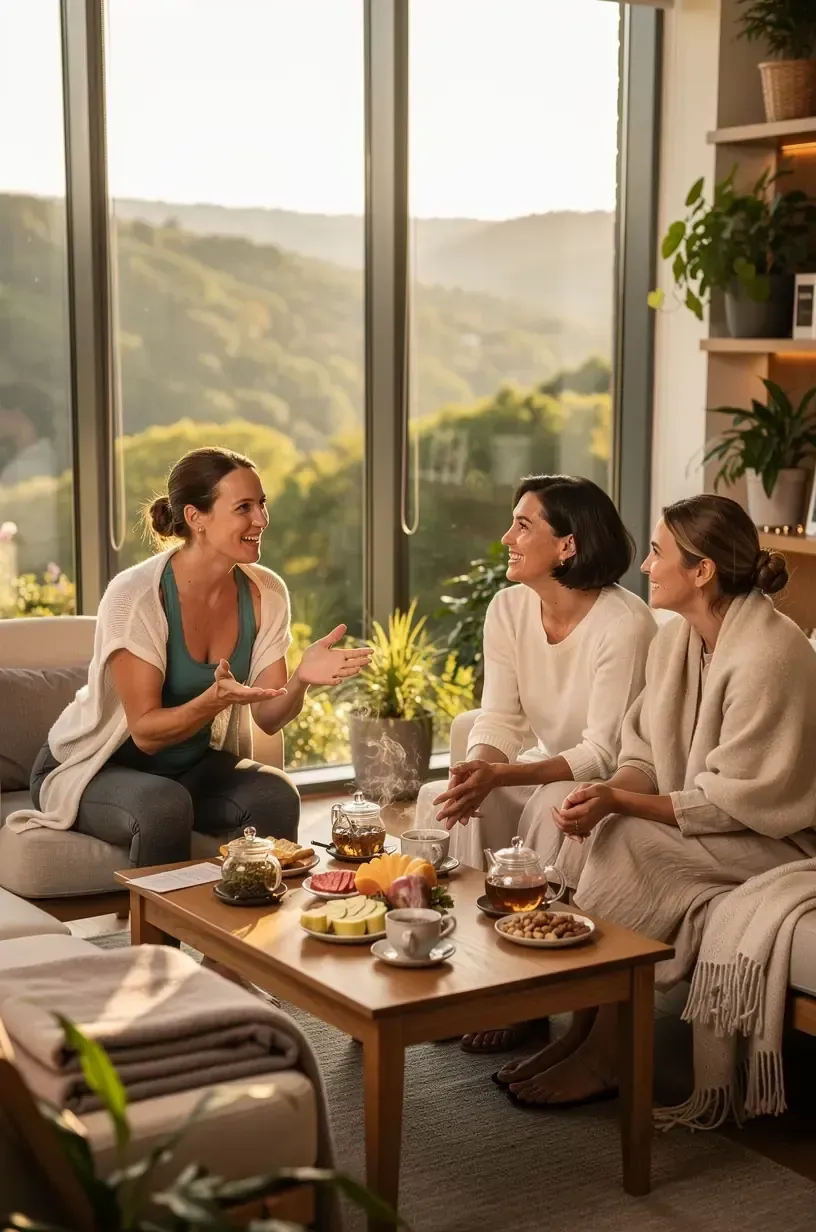Entspannende Wellnessanwendungen in einem modernen Spa-Zentrum mit Personal, das individuelle Gesundheitsprogramme plant.